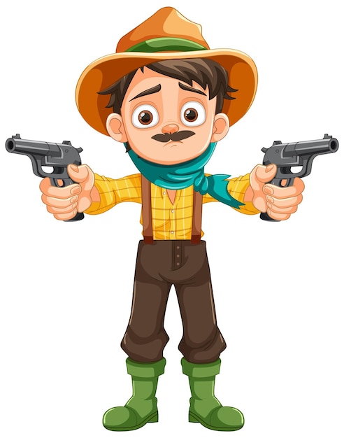 Joven vaquero en ropa de granjero de campo con una pistola