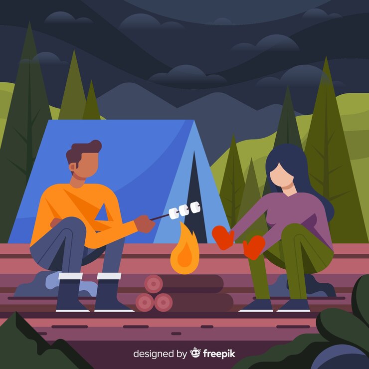 Vector gratuito jóvenes acampando juntos en la naturaleza.