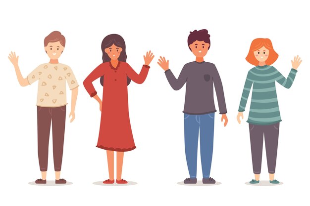 Jóvenes agitando la ilustración de la mano