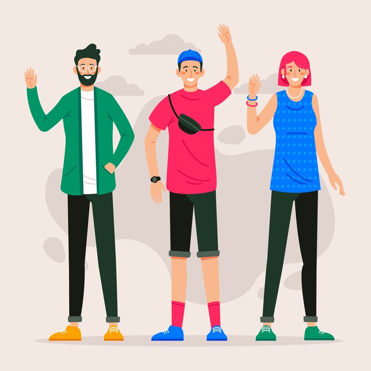 Vector gratuito jóvenes agitando la mano juntos