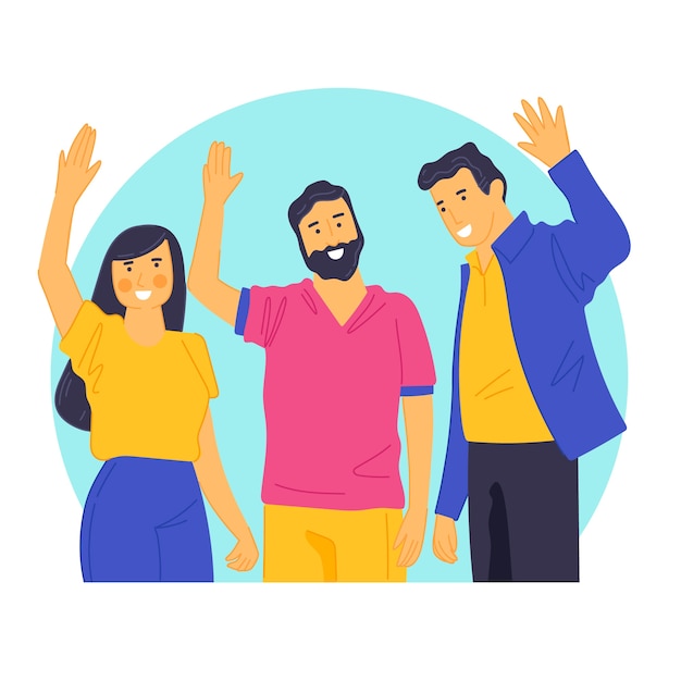 Jóvenes agitando la mano