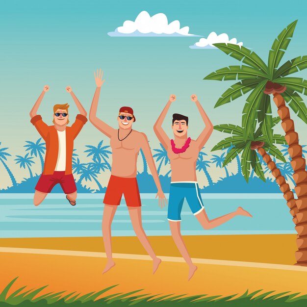 Jóvenes amigos y caricaturas de verano.