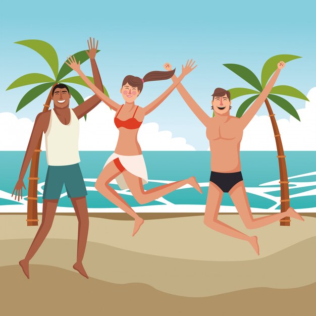 Jóvenes amigos y caricaturas de verano.