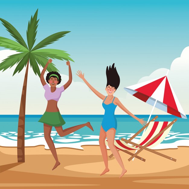 Jóvenes amigos y caricaturas de verano.