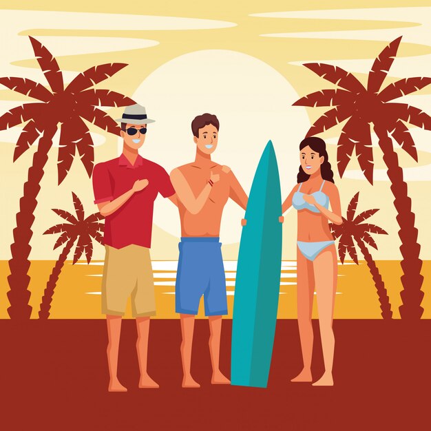 Jóvenes y caricaturas de verano.