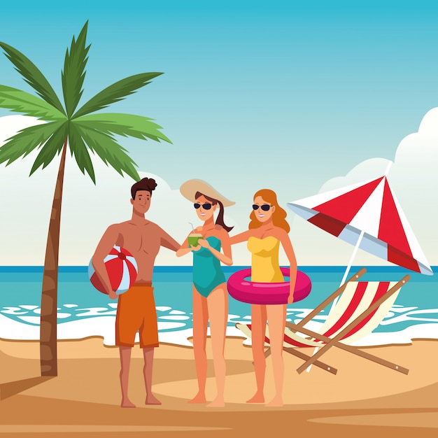 Jóvenes y caricaturas de verano.