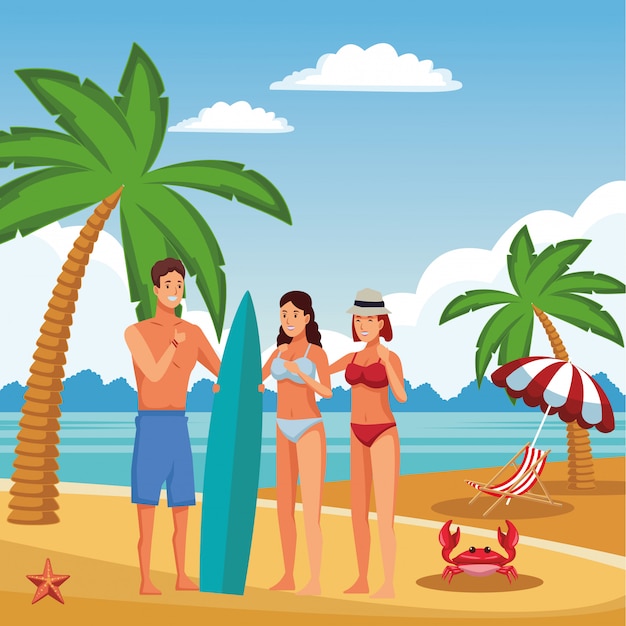 Jóvenes y caricaturas de verano.
