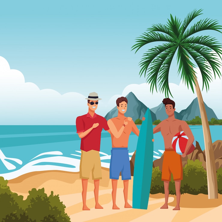 Vector gratuito jóvenes y caricaturas de verano.