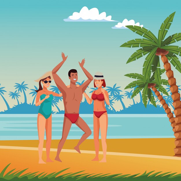 Jóvenes y caricaturas de verano.