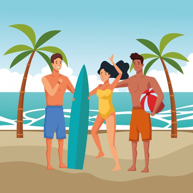 Jóvenes y caricaturas de verano.