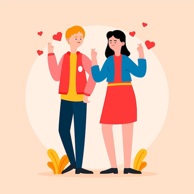Jóvenes coreanos haciendo corazón de dedo