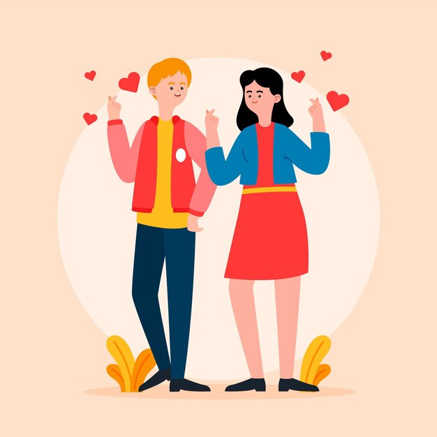 Jóvenes coreanos haciendo corazón de dedo