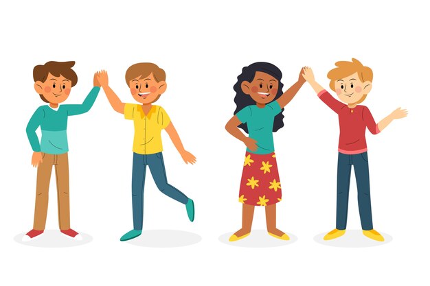 Jóvenes dando cinco alta ilustración grupo