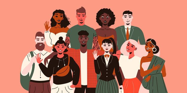 Jóvenes de diversas etnias haciendo gestos pacíficos