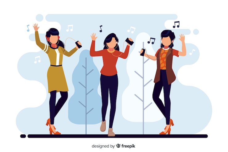 Vector gratuito jóvenes escuchando musica