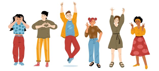 Jóvenes felices mostrando emociones positivas