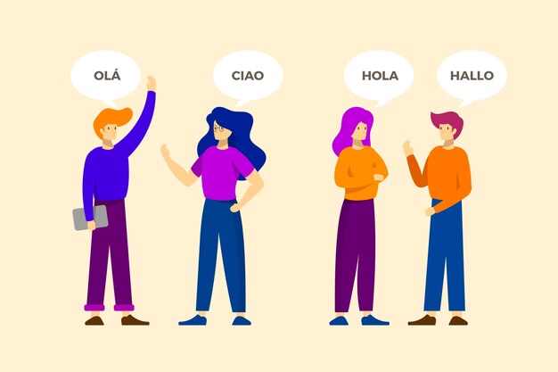 Jóvenes hablando en diferentes idiomas.