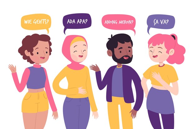 Jóvenes hablando en diferentes idiomas.