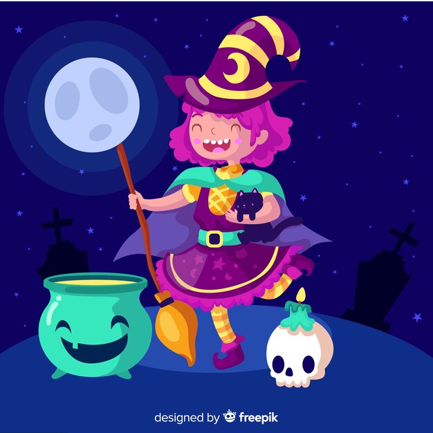 Jóvenes hechizos de bruja de halloween