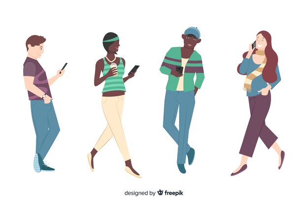 Jóvenes con ilustración de teléfonos inteligentes
