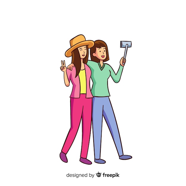 Vector gratuito jóvenes mejores amigos tomando una selfie