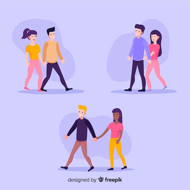 Jóvenes parejas románticas caminando juntas