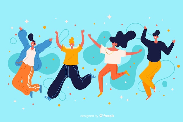 Jóvenes saltando juntos ilustración