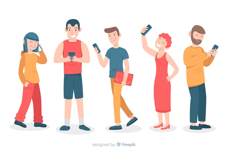 Vector gratuito jóvenes con smartphones