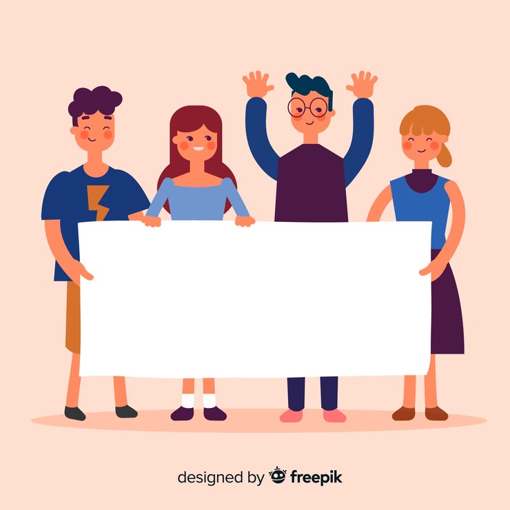 Vector gratuito jóvenes, tenencia, bandera en blanco