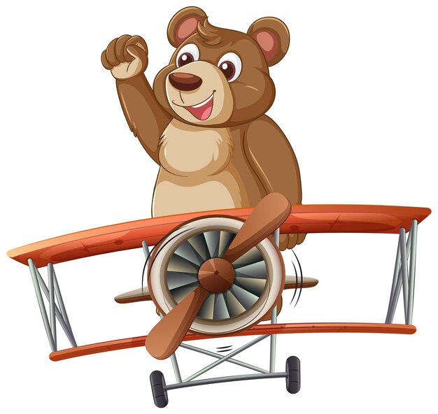 Joyful Bear volando en un avión de época