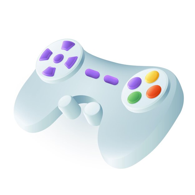 Joypad colorido o icono de gamepad en estilo 3d. Joystick realista, controlador de juegos o ilustración de vector plano de consola. Tecnología, entretenimiento, videojuegos, concepto de gadget.