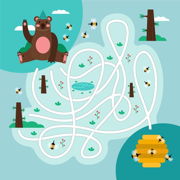 Vector gratuito juega y aprende el juego de emparejar oso y miel.