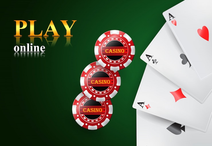Vector gratuito juega letras en línea, cuatro ases y fichas de casino. publicidad de negocios de casino