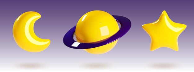 Juego activos espaciales luna planeta y estrella