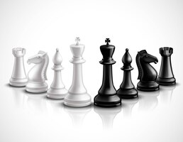 Vector gratis juego de ajedrez realista piezas iconos 3d conjunto con reflexión