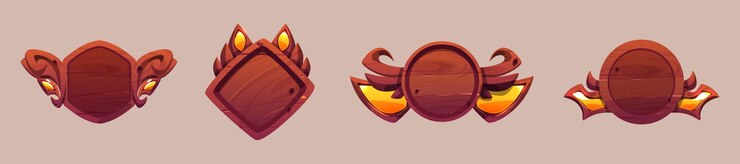 Vector gratuito juego avatar marcos nivel ui iconos escudos de madera