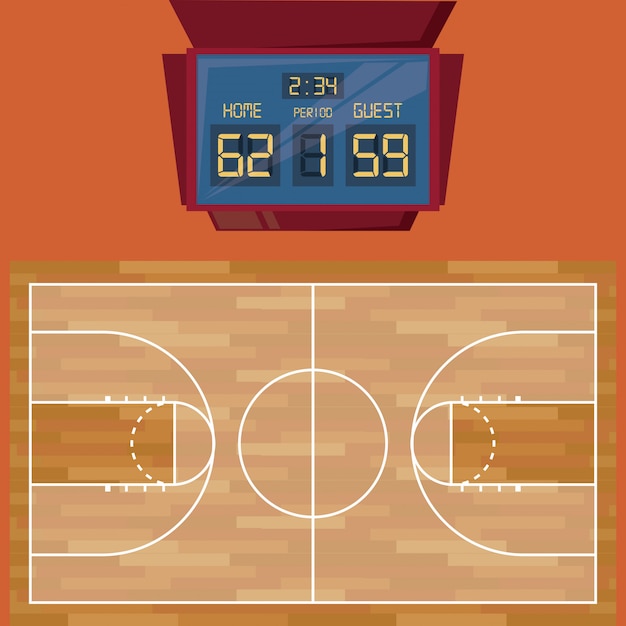 Vector gratuito juego de baloncesto cancha de madera deportiva.