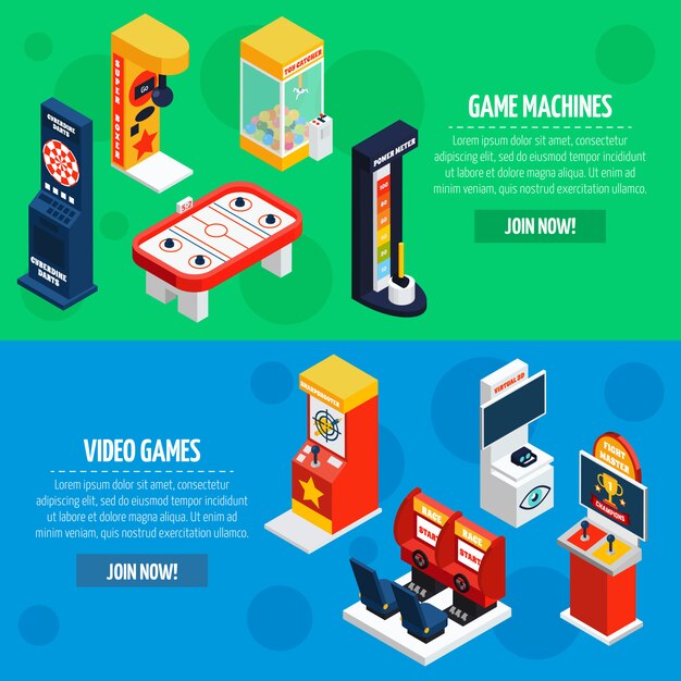 Juego de Banners Isométricos de Máquinas de Juego