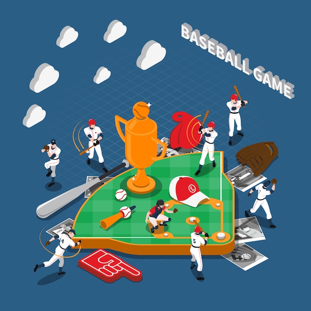 Juego de béisbol de composición isométrica
