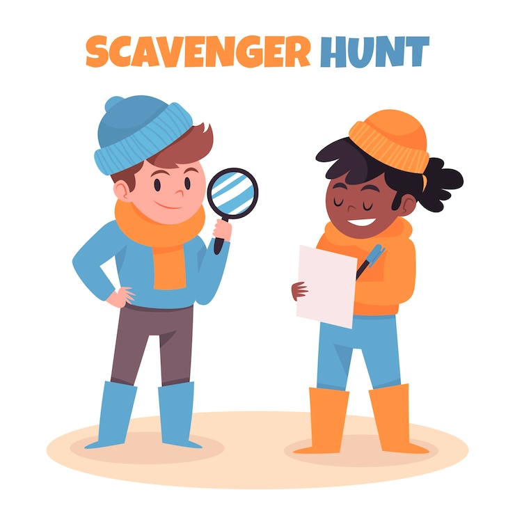 Vector gratuito juego de búsqueda del tesoro de diseño plano dibujado a mano