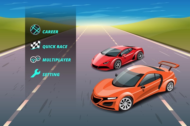 Vector gratuito juego de carreras de coches en el menú de visualización