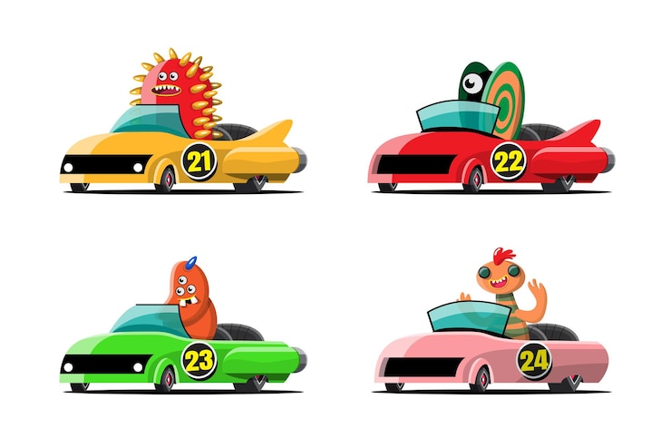 Vector gratuito en el juego de carreras de velocidad, el jugador conductor de monstruos usó un coche de alta velocidad para ganar en el juego de carreras.