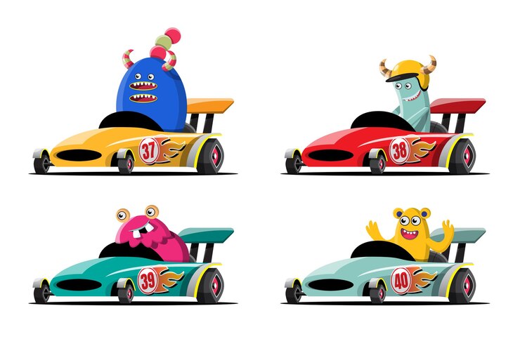 Vector gratuito en el juego de carreras de velocidad, el jugador conductor de monstruos usó un coche de alta velocidad para ganar en el juego de carreras.