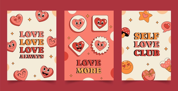 Vector gratuito un juego de cartas de amor dibujadas a mano