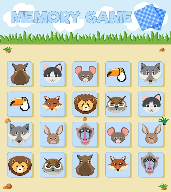 Vector gratuito juego de cartas de memoria de animales
