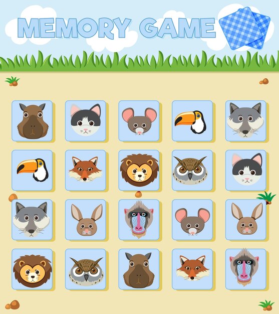 Juego de cartas de memoria de animales