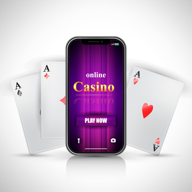 Juego de casino en línea ahora letras en la pantalla del teléfono inteligente y tres ases