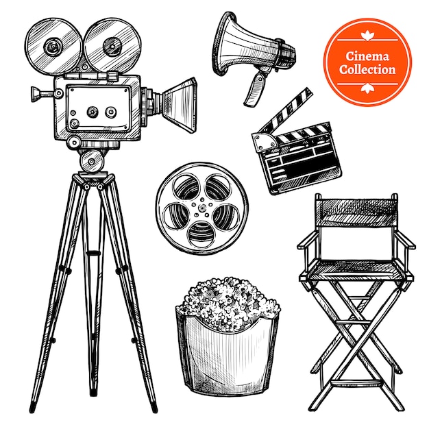 Juego de cine dibujado a mano