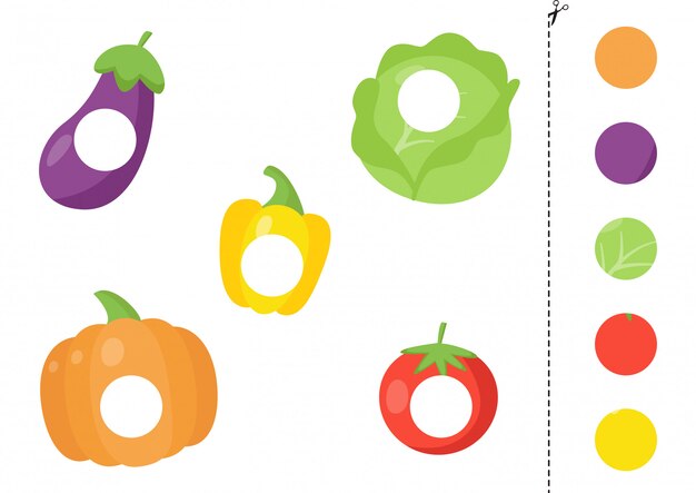 Juego De Cortar Y Pegar Para Ninos Con Vegetales De Dibujos Animados Vector Premium