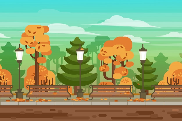 Vector gratuito juego sin costura otoño paisaje parque fondo